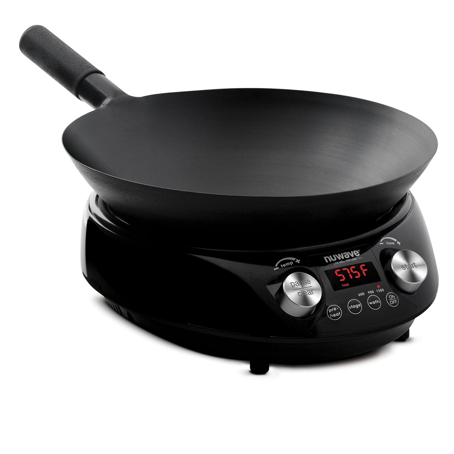 NuWave 14-Inch Black Carbon Steel Induction Wok with Glass Lid