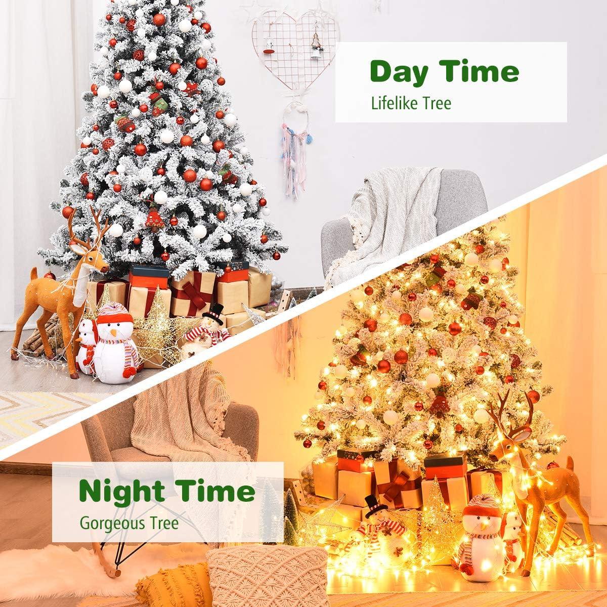 9-Foot White Flocked Pine Christmas Tree with Warm LED Lights