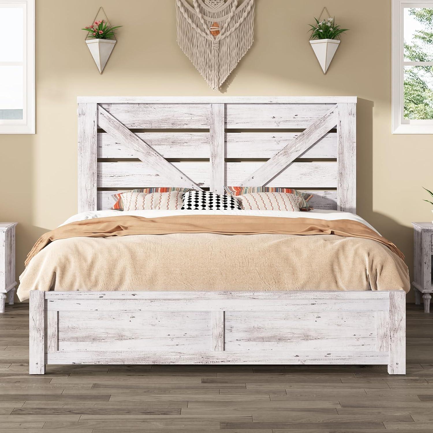 Farmhouse Bed Frame with 49.2" Barn Door Headboard