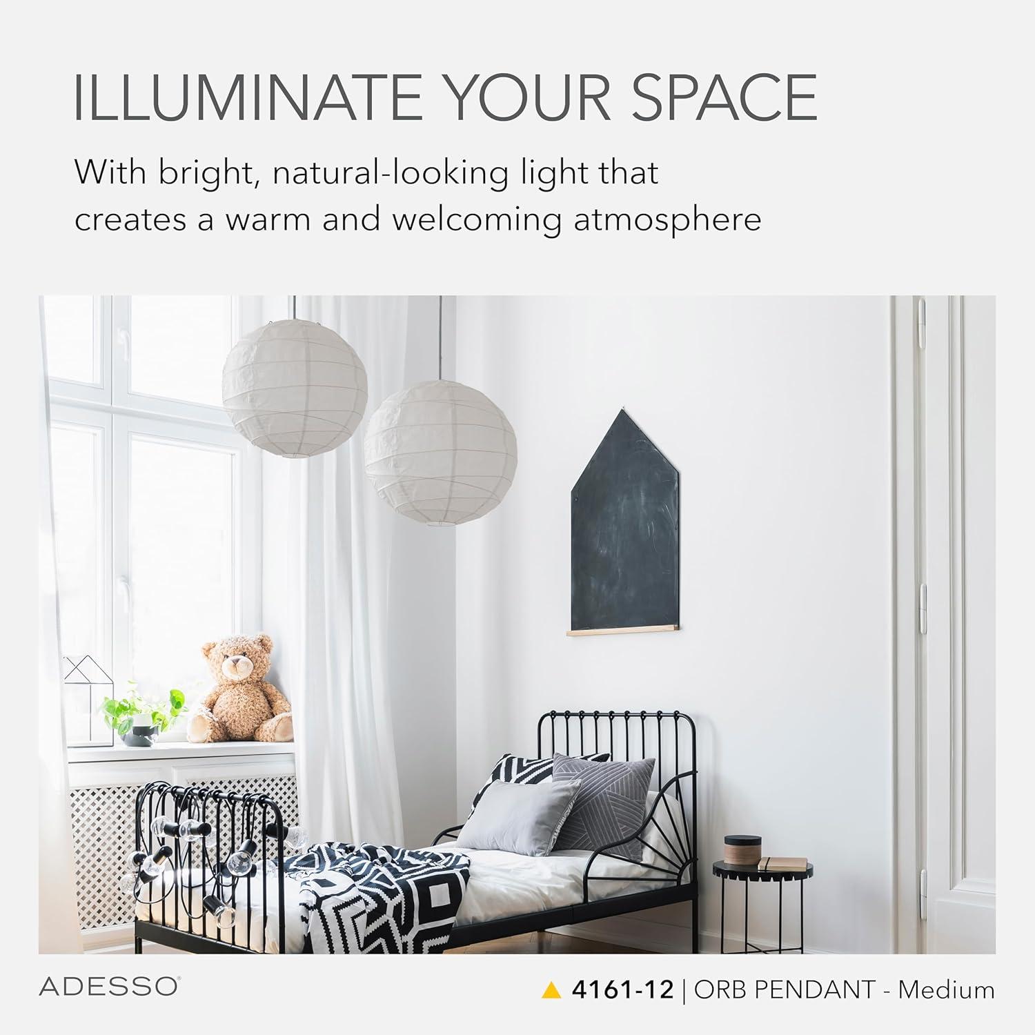 Orb Medium Pendant Natural - Adesso: Rice Paper Shade, 15-Foot Cord, ETL Listed