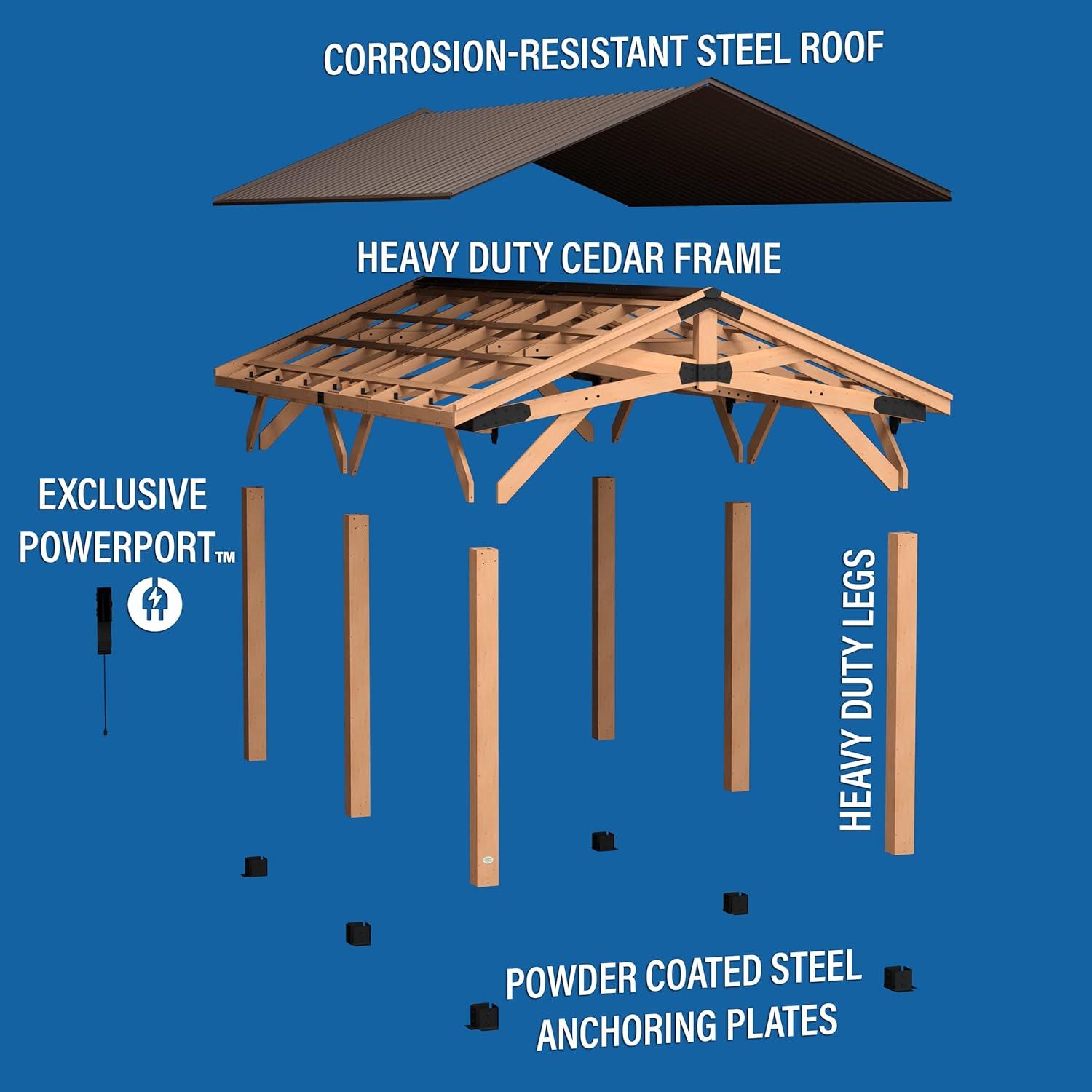 Norwood Cedar Carport Pavilion Gazebo with Steel Roof