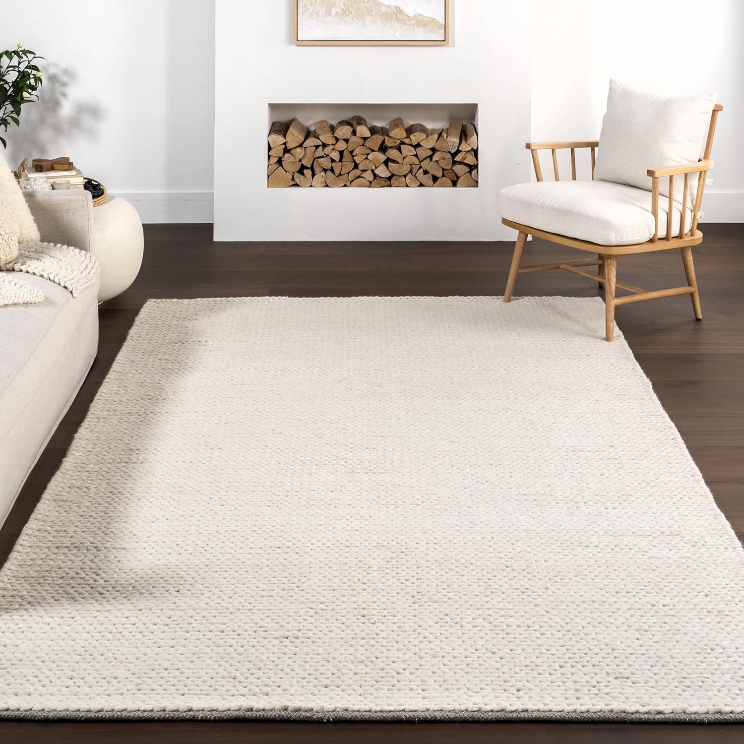 Caryatid Chunky Woolen Cable Off-White 6 ft. Round Rug