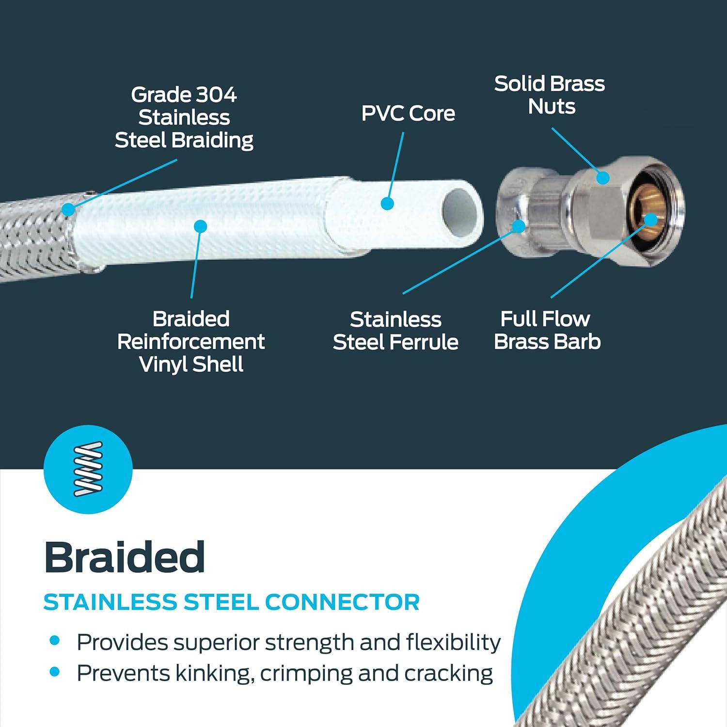 Certified Appliance Accessories Certified Appliance Accessories Braided Stainless Steel Faucet Supply Line, 3/8" Female Compression X 1/2" FIP (16")