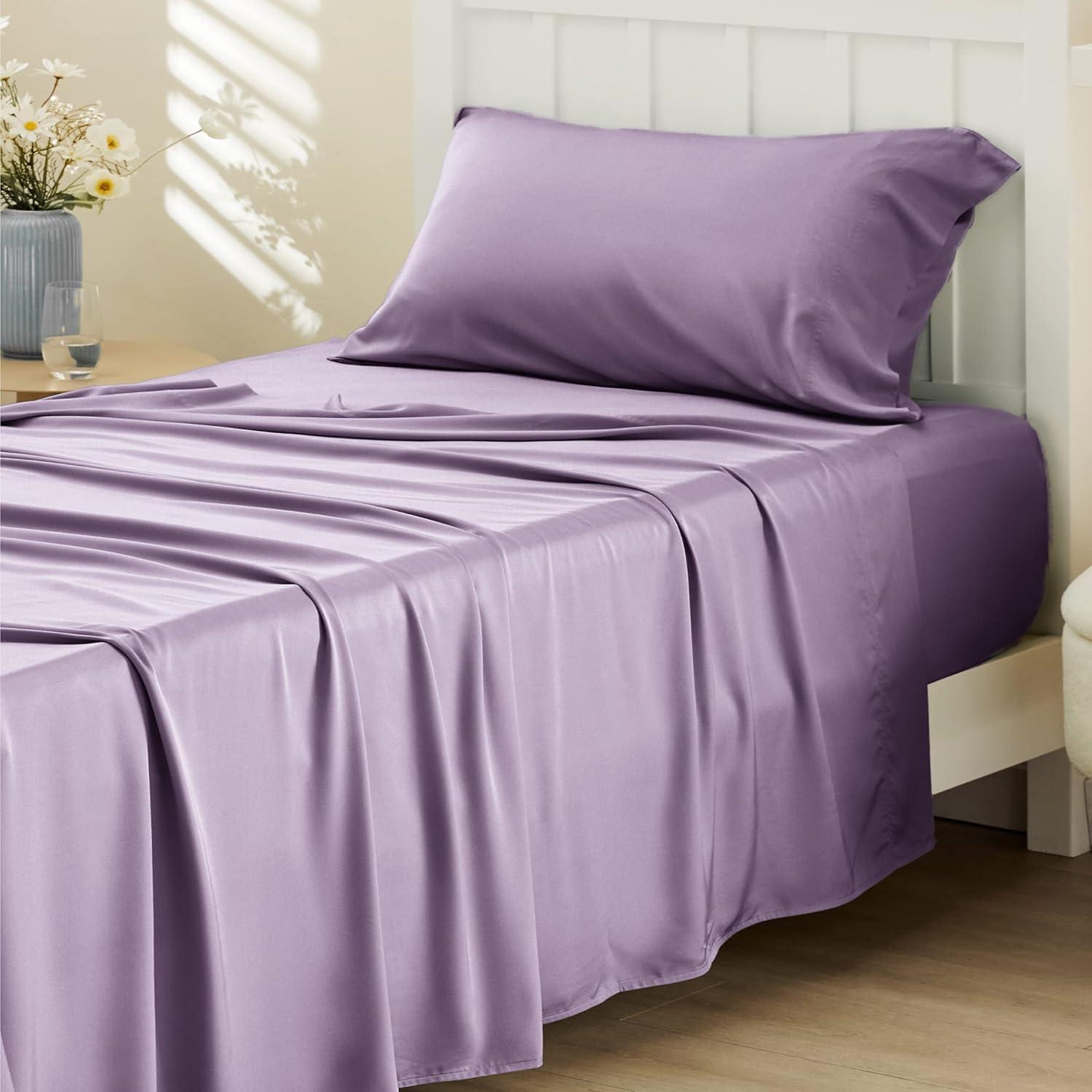 Rayon Derived from Bamboo Sheet Set 3 Pcs Solid Twin Dark Grey - Bedsure