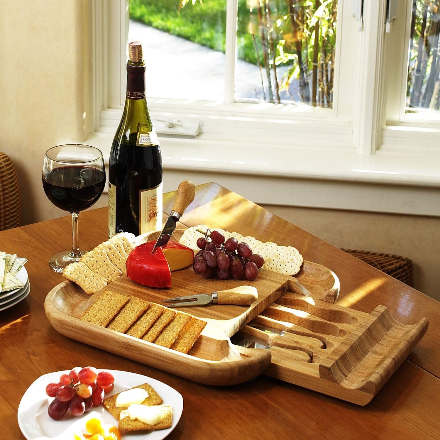Picnic at Ascot  Large Bamboo Charcuterie Board with Cheese Knife Set