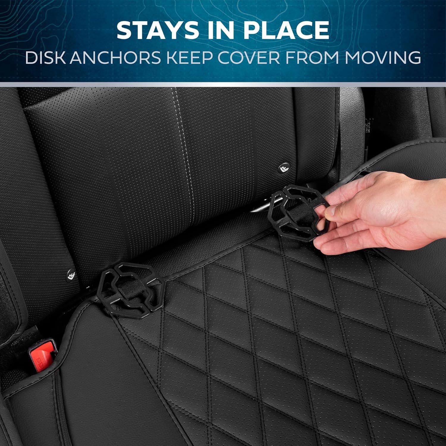 MotorBox Car Seat Covers Ranch Leatherette Faux Leather Black Seat Covers for Car Diamond Stitched Cushioned Seat Protectors for Automotive Accessories, Trucks, SUV, Car Full Set
