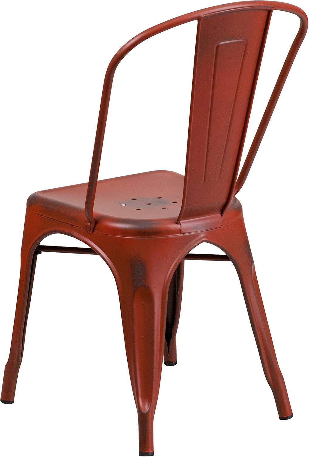 Flash Furniture Commercial Grade Distressed Kelly Red Metal Indoor-Outdoor Stackable Chair