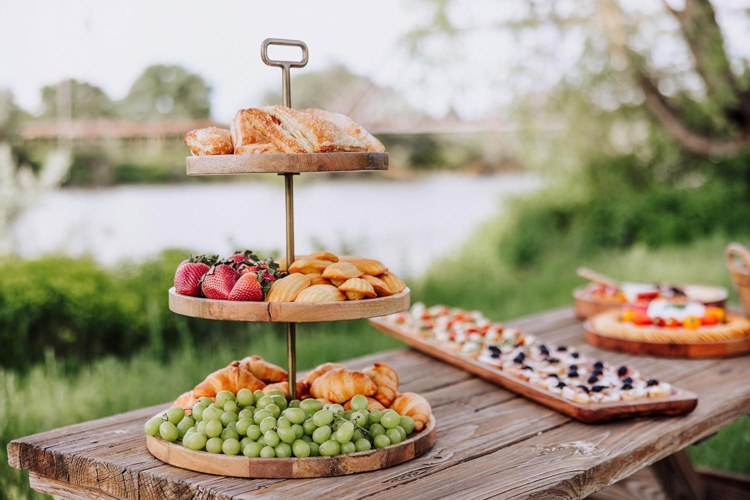 Millwood Pines Tapas 3-Tiered Serving Tray, Mango wood Cupcake Stand, Wooden Cheese Board Darfasha