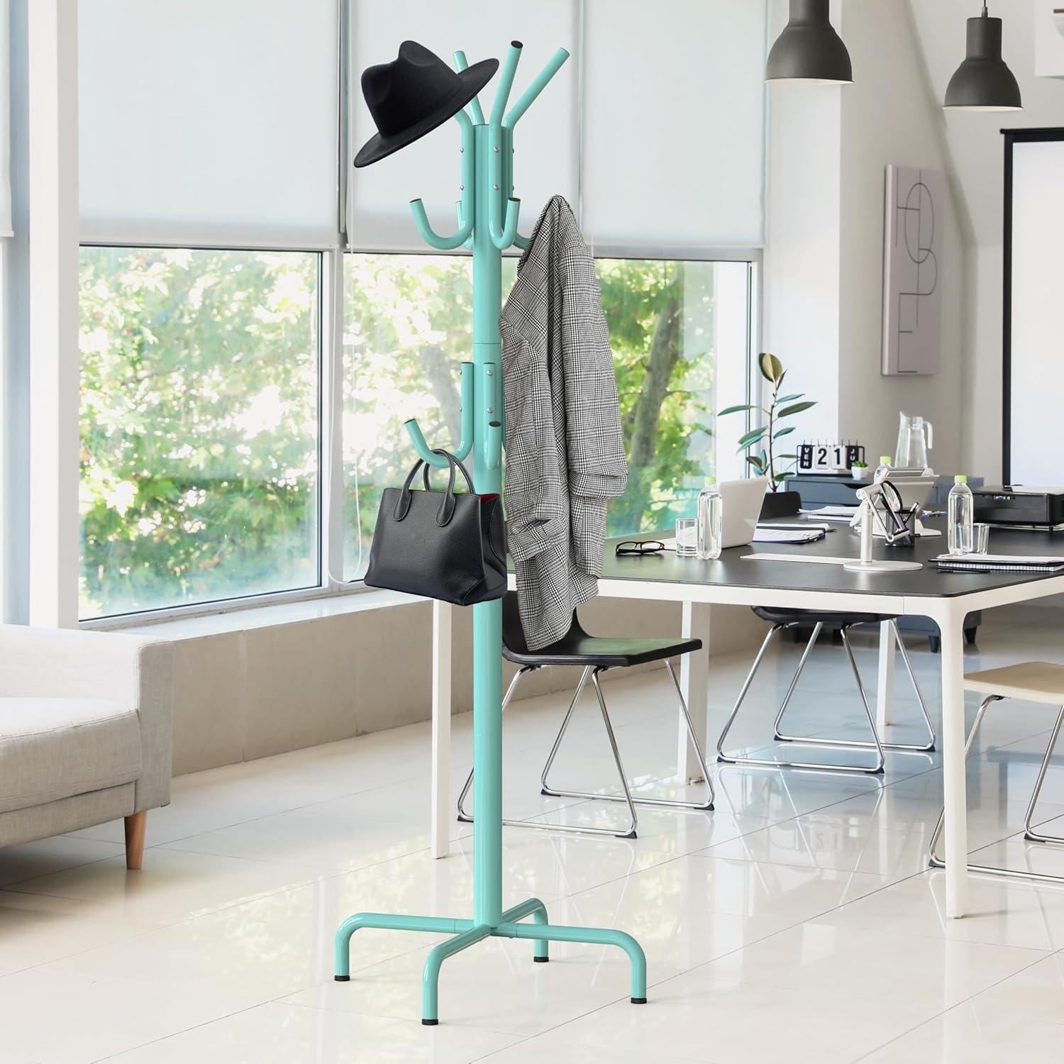 Simple Houseware Free Standing Coat and Hat Hanger Organizer Rack for Entryway, Bedroom, and Hallway, 12 Hooks, Turquoise