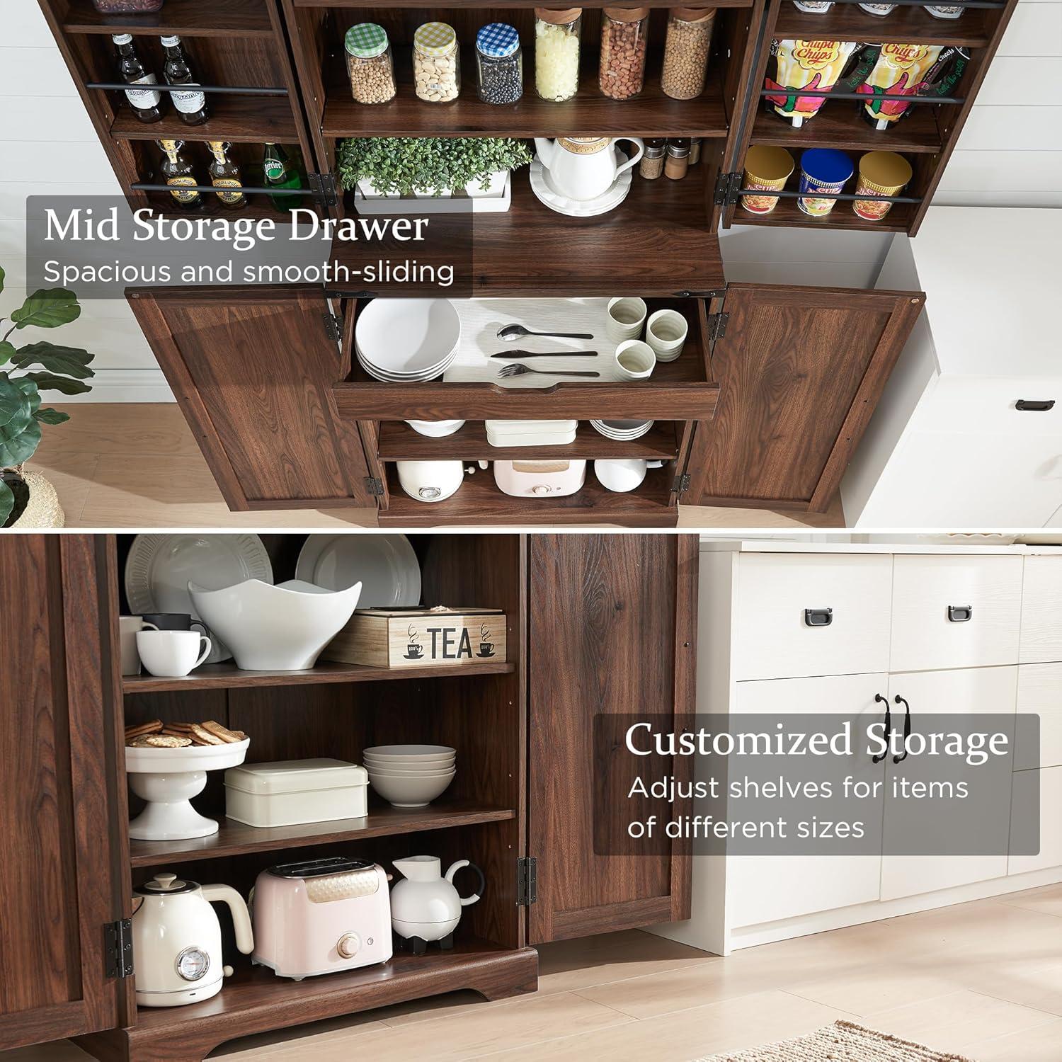 Rosalind Wheeler 72" Tall Kitchen Pantry, Farmhouse Storage Cabinet With Barn Doors, Drawer And Adjustable Shelves