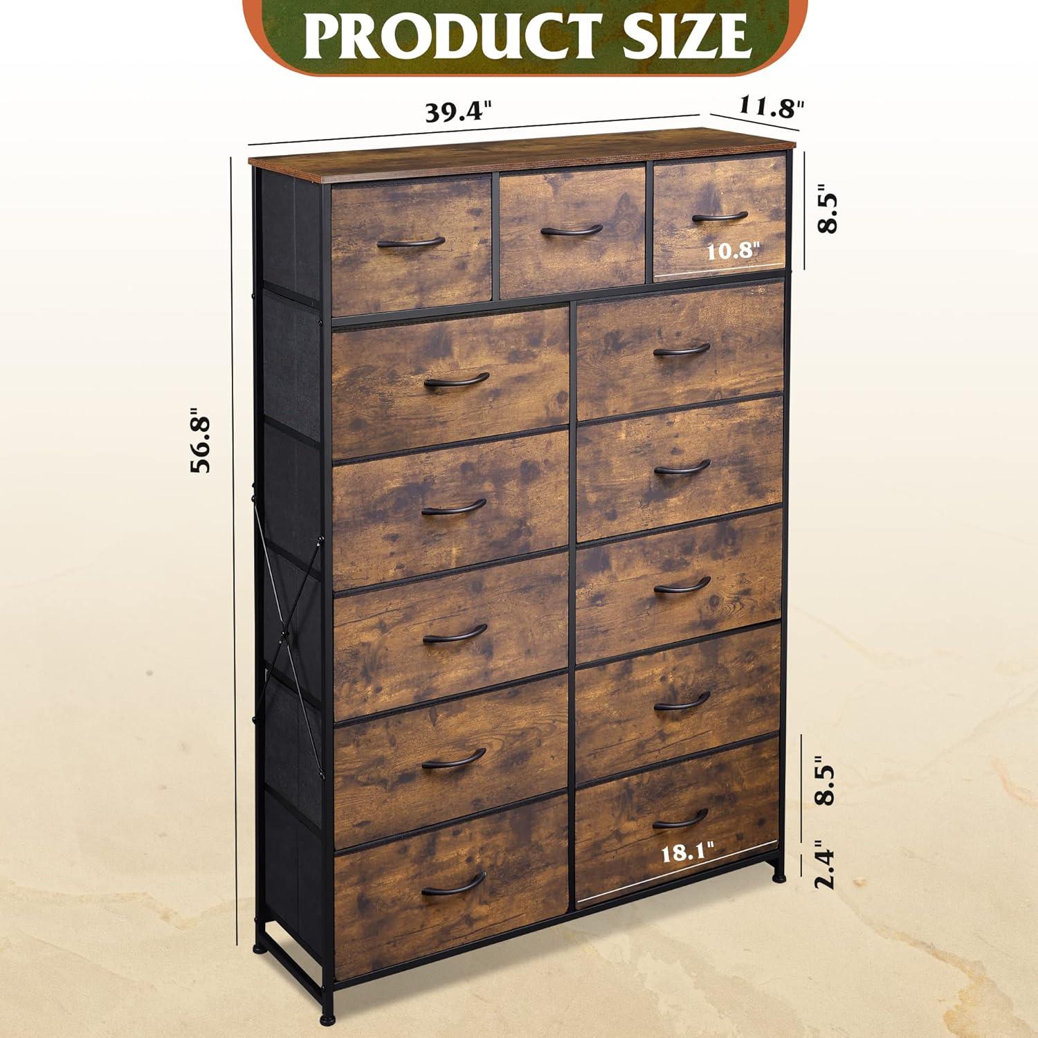 Rustic Brown Tall Fabric Dresser with Steel Frame and Wood Top