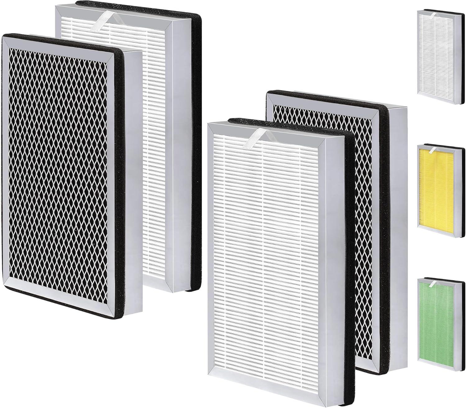 High-Efficiency H13 HEPA and Activated Carbon Air Purifier Filters, Pack of 4