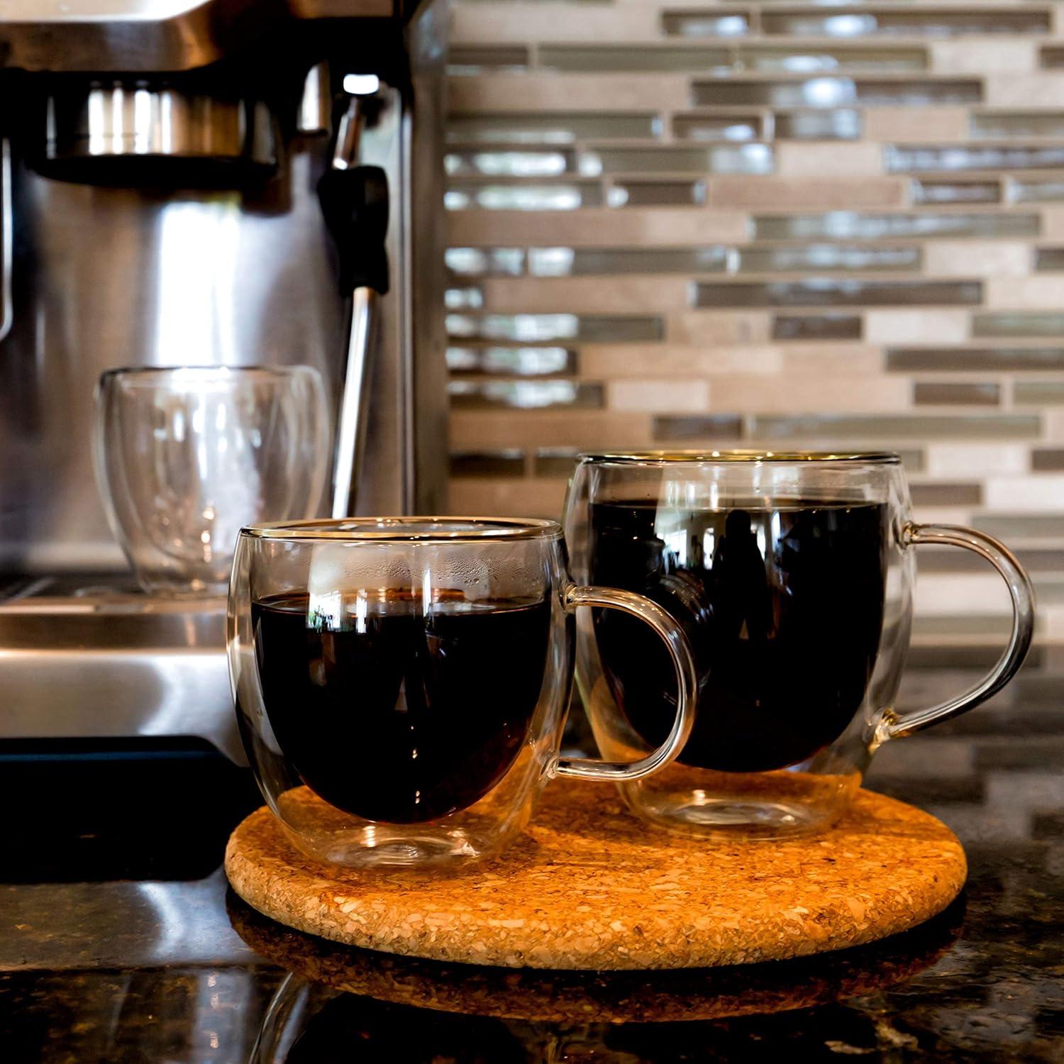 2 Pack Glass Espresso Mugs, Double Wall Thermo Insulated Glass Coffee Cups, Glass Coffee Mugs, 5.5 Ounce - Tall YE949.588