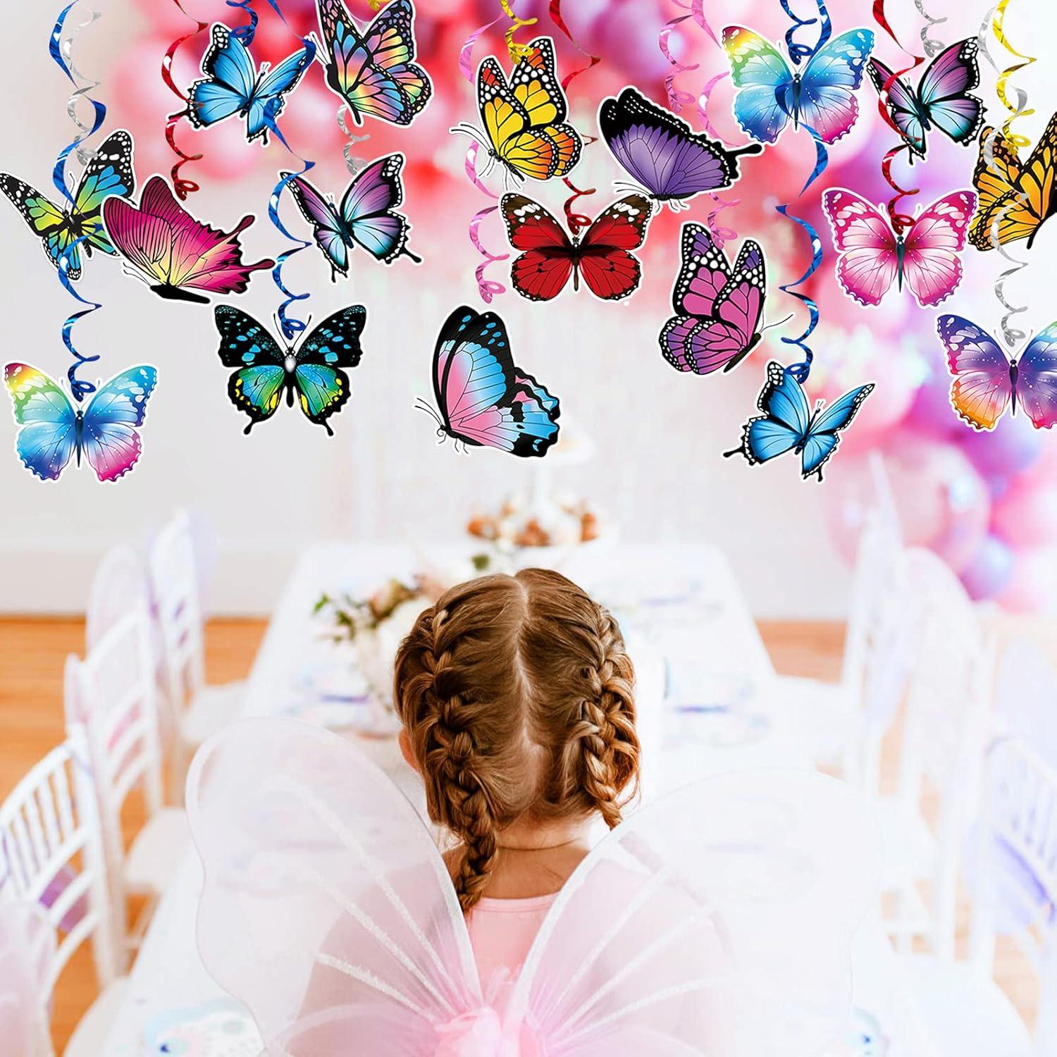 Fumwase 30 Pcs Butterfly Hanging Swirl Decorations Hanging Butterfly Party Decoration for Baby Shower Party Wedding Room Spring Summer Garden Party Wall Decor