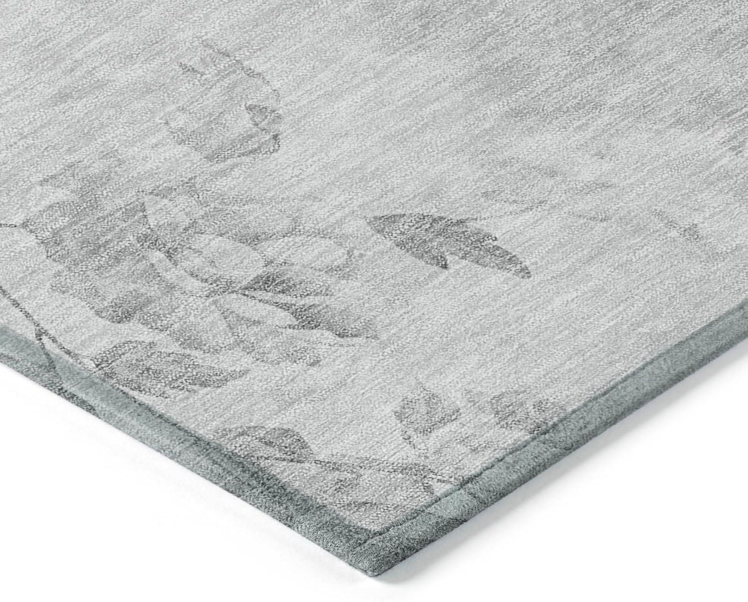 Gray Floral Synthetic Rectangular Washable Area Rug 3' x 5'