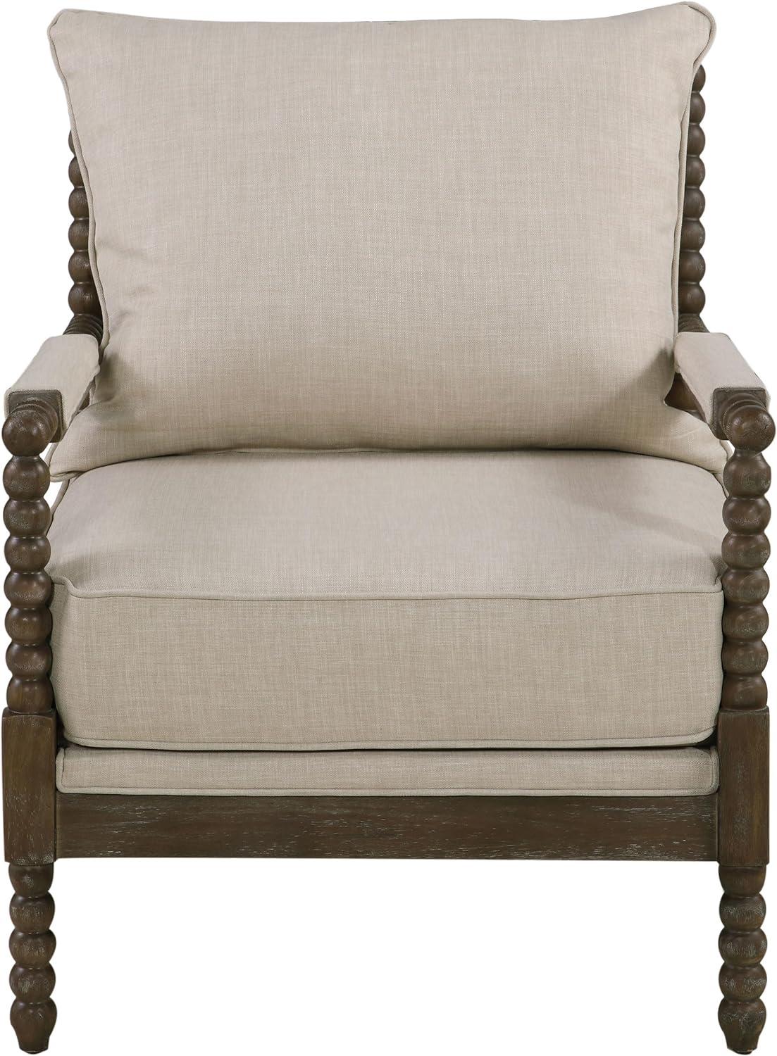 Transitional Geometric Beige Wood Accent Chair