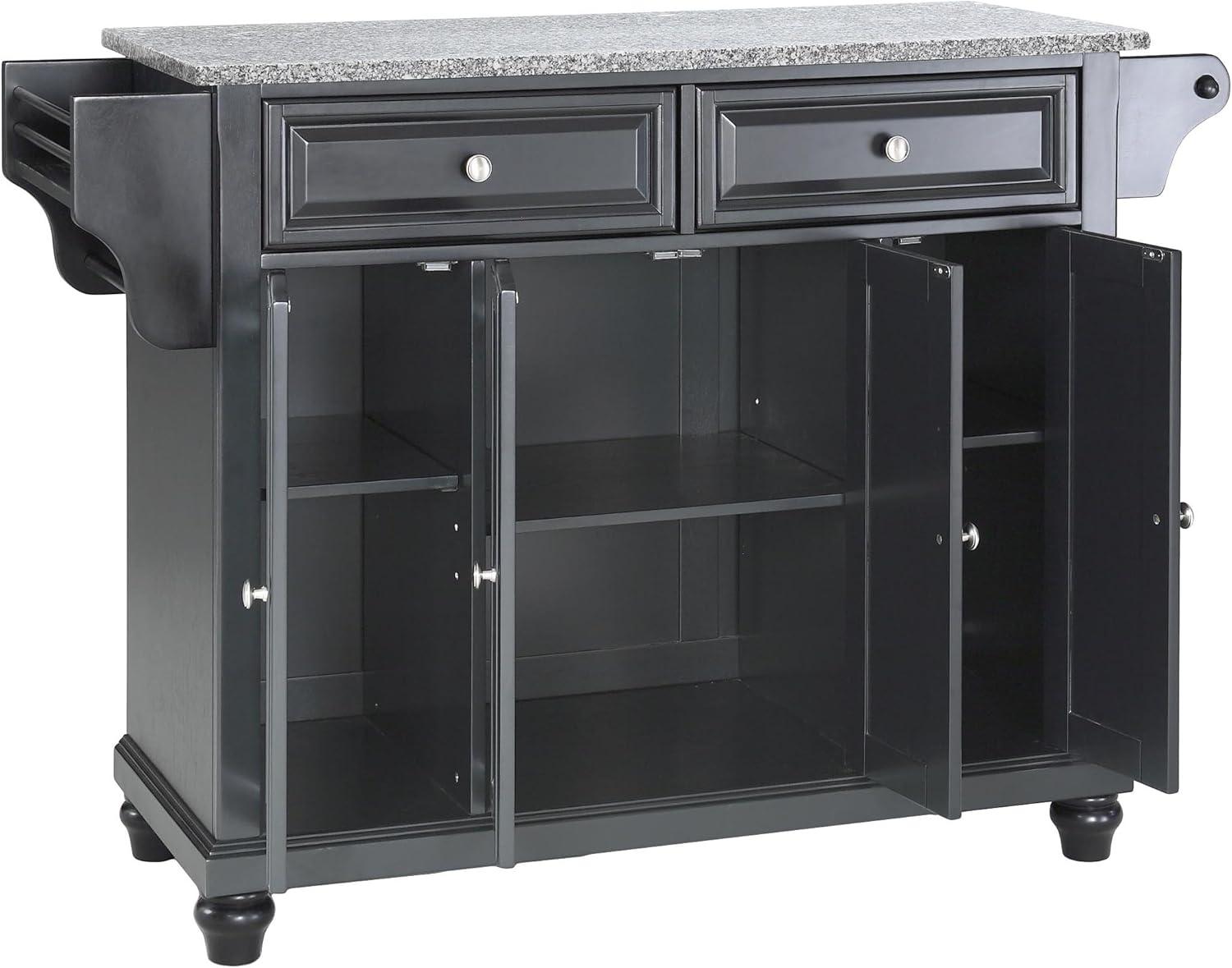 Cambridge Black Kitchen Island with Granite Top and Storage