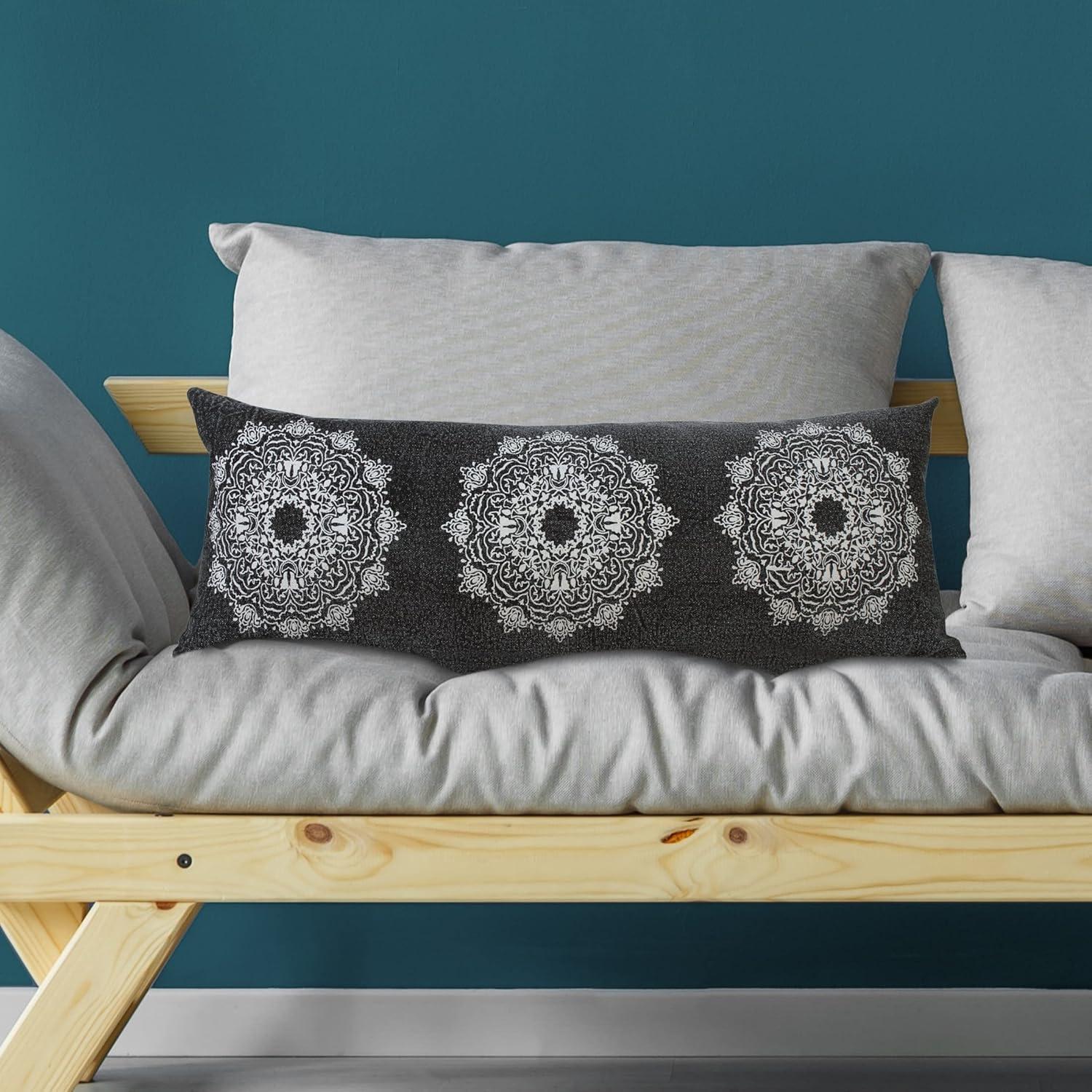 Ox Bay 14" x 36" Hand-Woven Black/ White Medallion Organic Cotton Pillow Cover