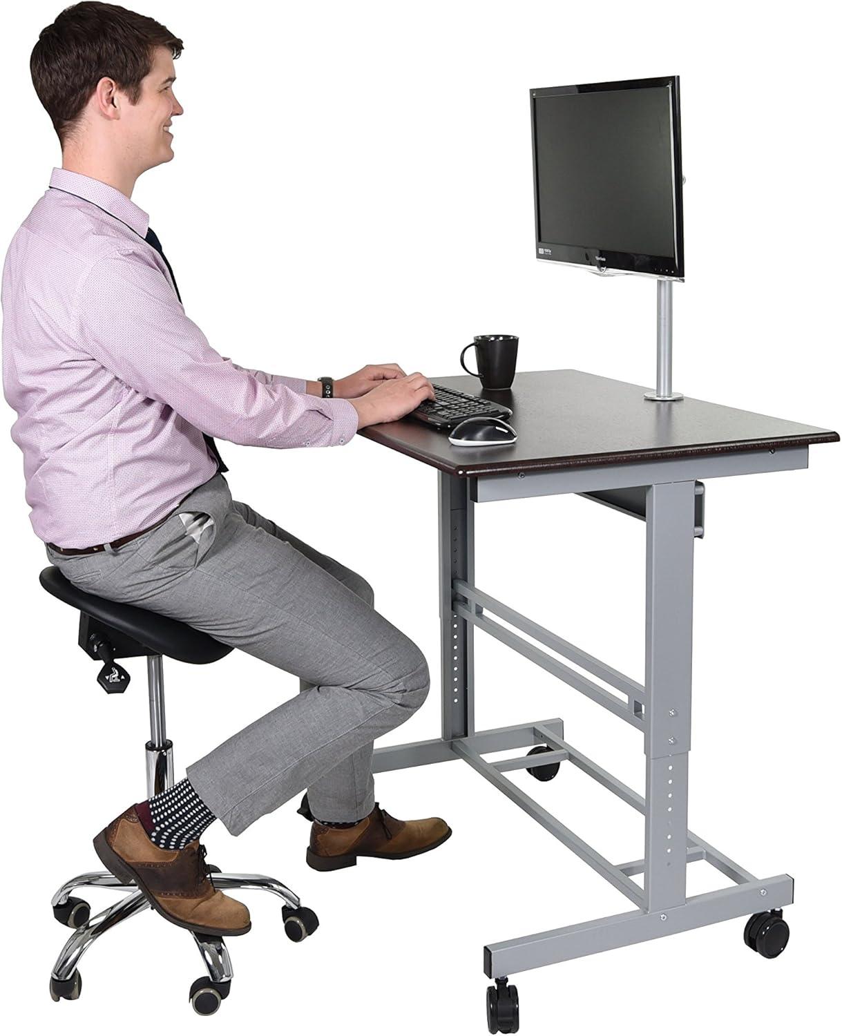 Stand Up Desk Store Rolling Adjustable Height Mobile Standing Desk with Monitor Mount (Silver Frame/Dark Walnut Top, 40" Wide)