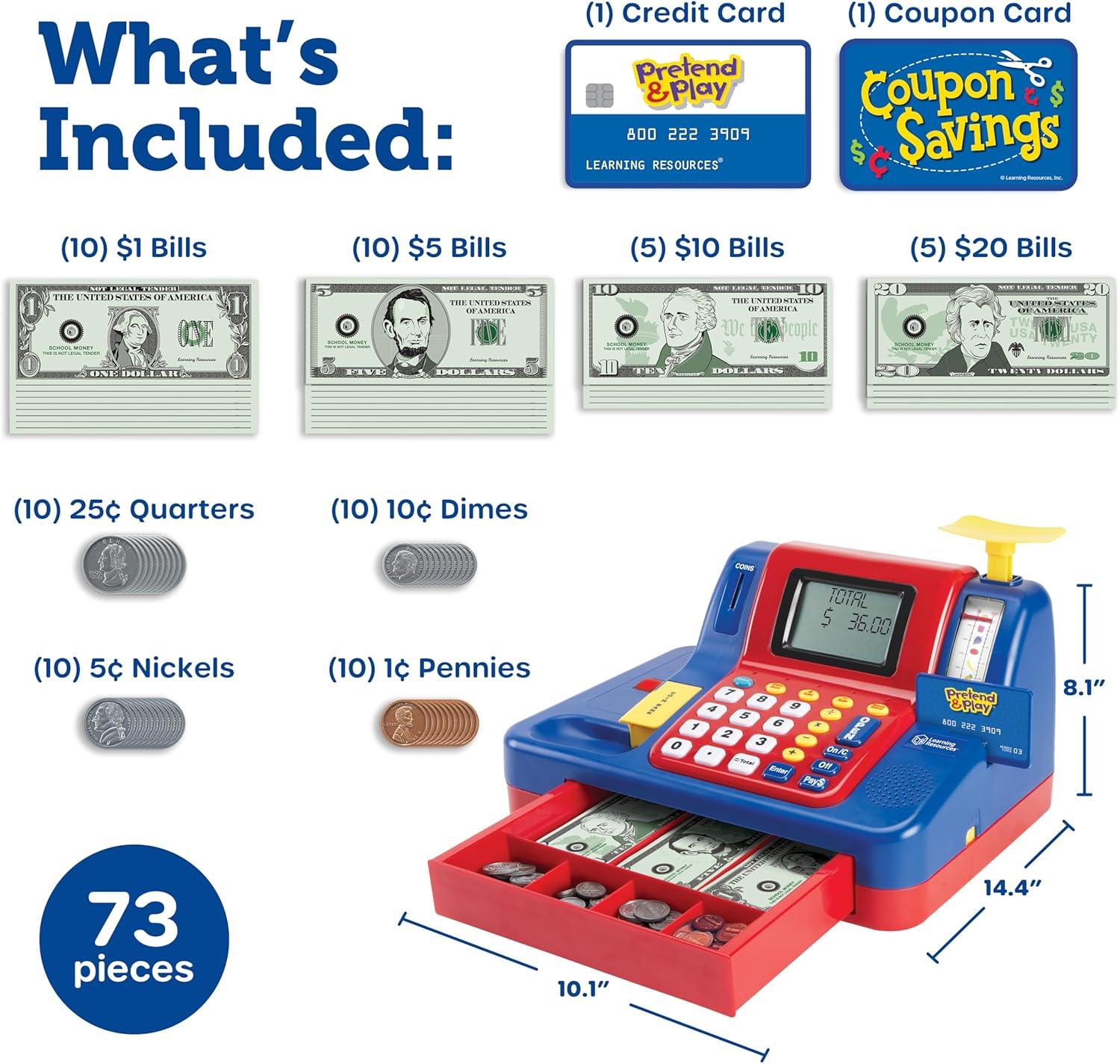 Learning Resources Pretend & Play Teaching Cash Register, Counting Activities, Play Cash Register, Preschool Toys, Ages 3, 4, 5+