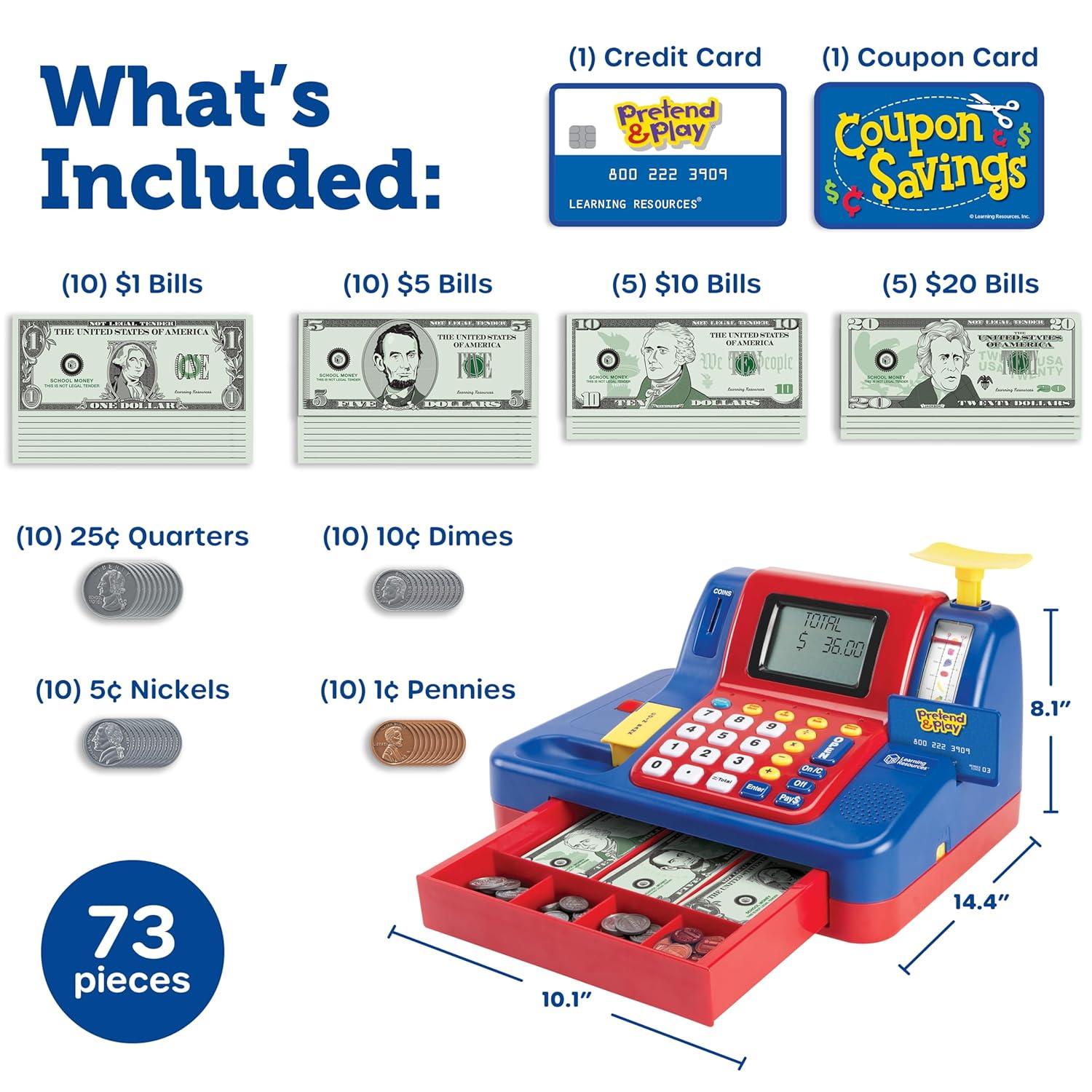 Learning Resources Pretend & Play Teaching Cash Register, Counting Activities, Play Cash Register, Preschool Toys, Ages 3, 4, 5+