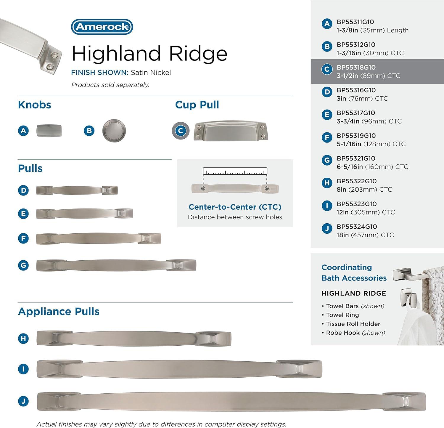 Highland Ridge 3 1/2" Center to Center Cup/Bin Pull