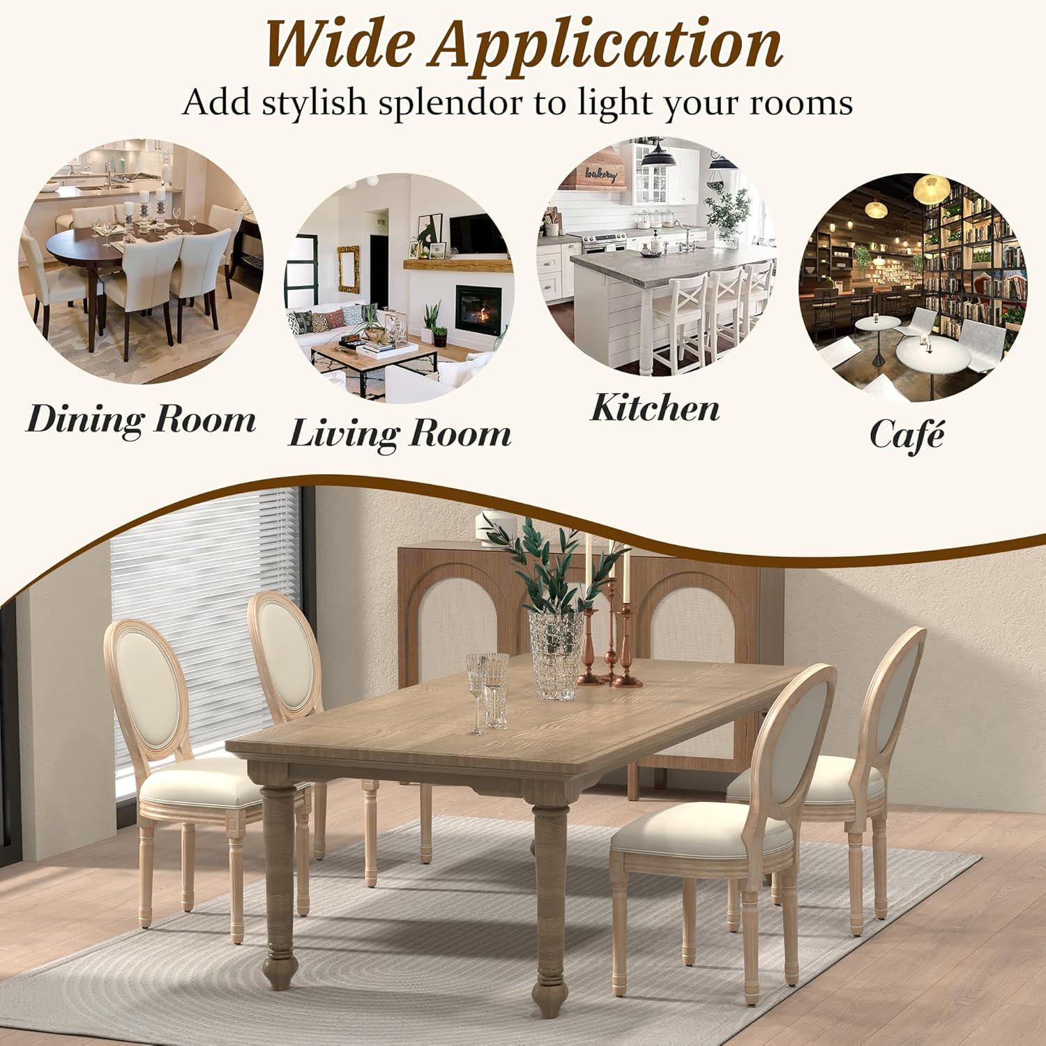 French Country Dining Chairs Set of 4, Cream Kitchen & Dining Room Chairs Set of 4, Ivory Linen Upholstered Dining Chairs, Wood Legs, Sillas De Comedor (Fabric, Beige, 4Pcs)