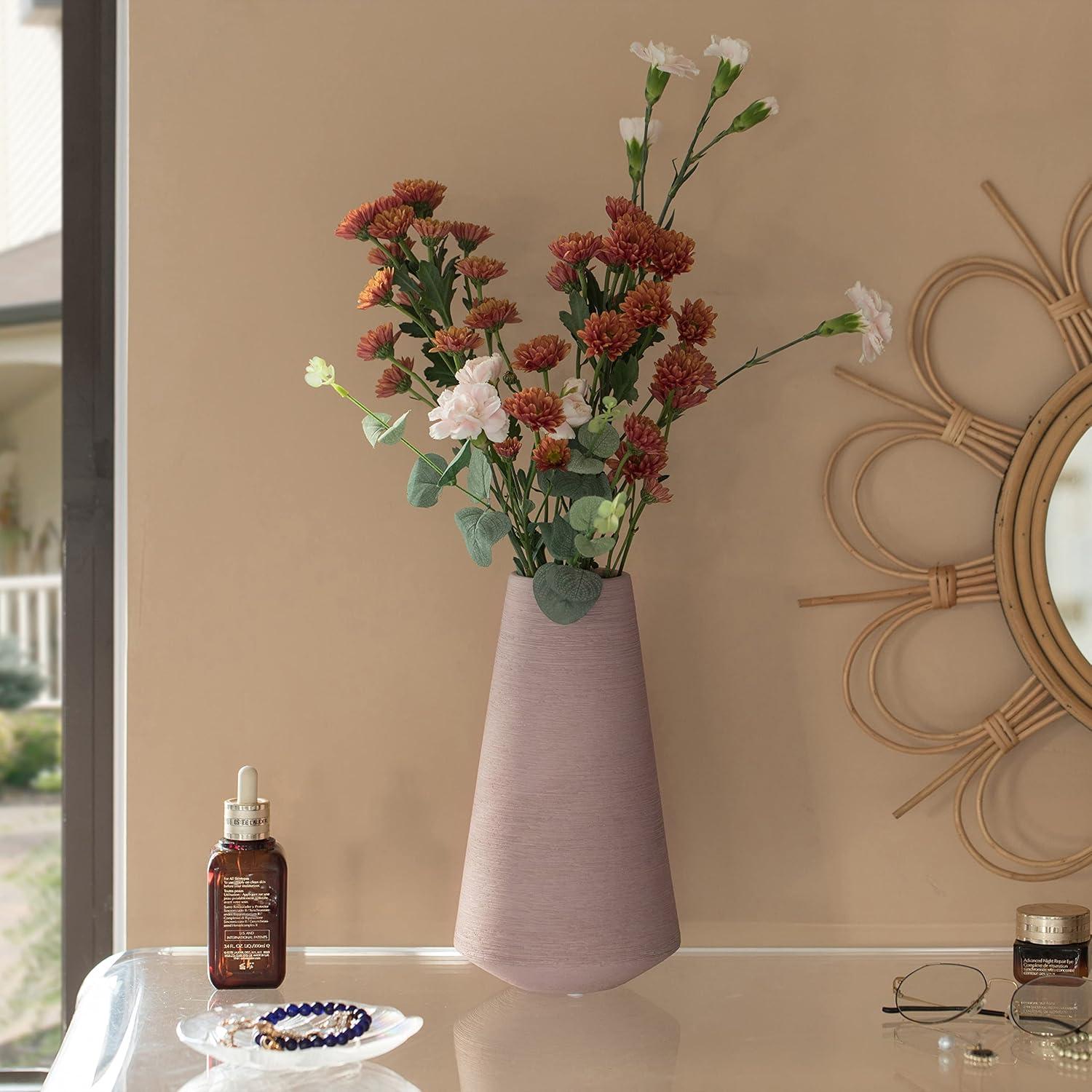 Uniquewise 10" H Decorative Ceramic Round Cone Shape Centerpiece Table Vase Pink, Large