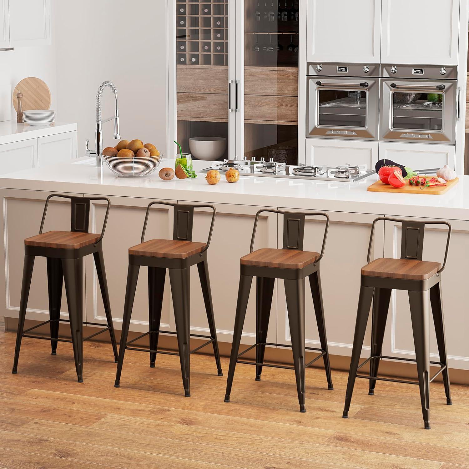 WENTMENT Metal Bar Stools Set of 4 Counter Height Rusty Barstools with Removable Back 30" Kitchen Bar Stools