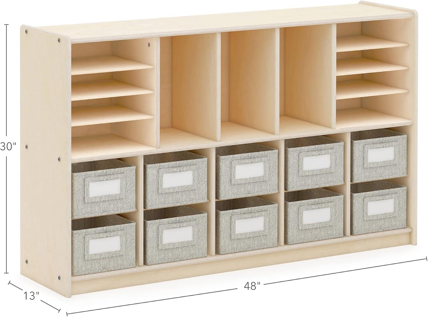 Guidecraft EdQ Shelves and 10 Bin Storage Unit 30": Wooden Bookshelf with Cubbies, Classroom and Homeschool Educational Furniture