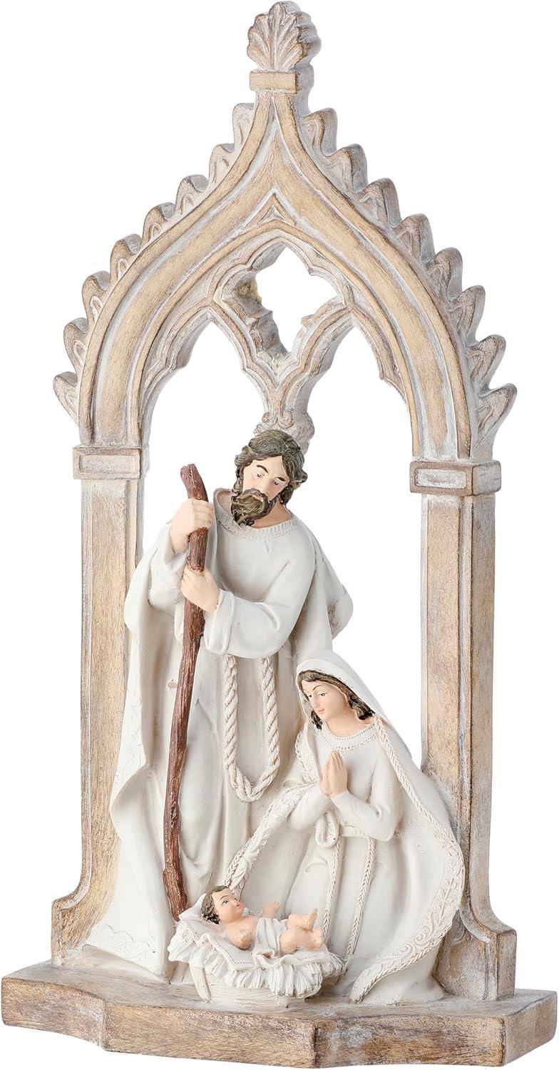 Ivory and Tan Resin Holy Family Figurine with Arch