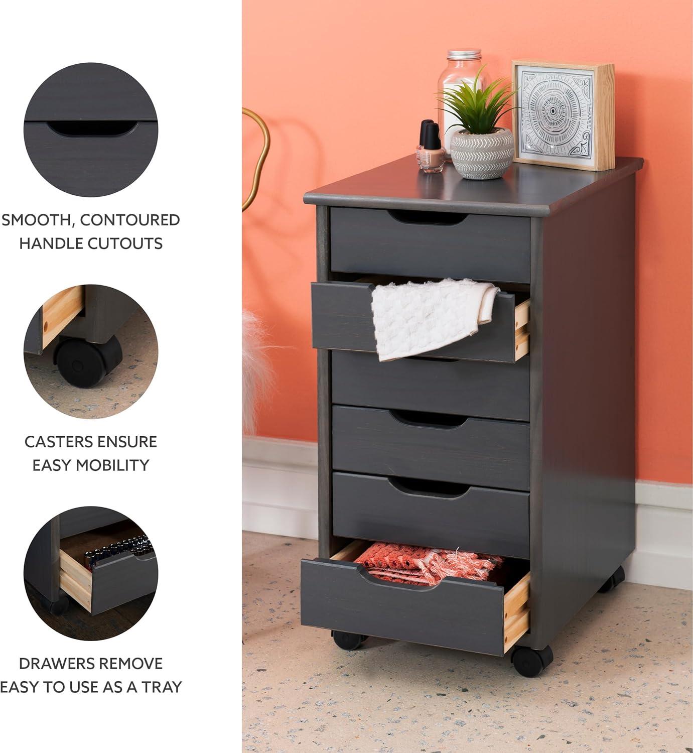 Corinne Grey Six Drawer Rolling Storage Cart