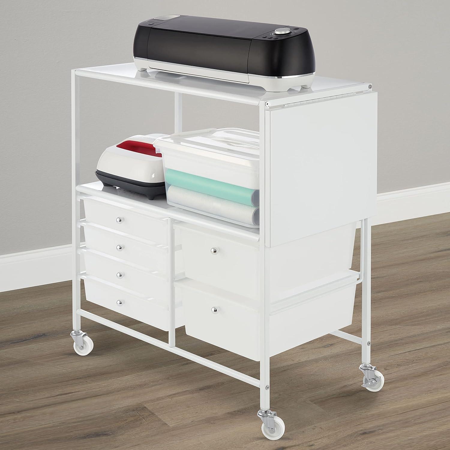 Simply Tidy Essex Home or Office Rolling Cart with Storage Drawers, White