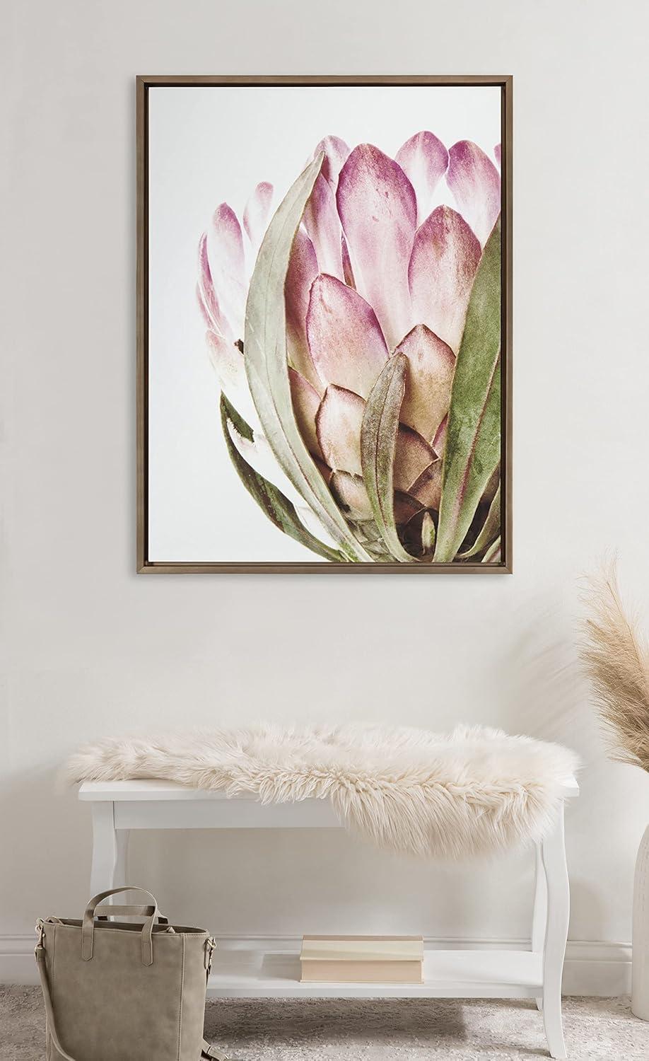 Oversized Pink Protea Flower Framed Canvas Wall Art