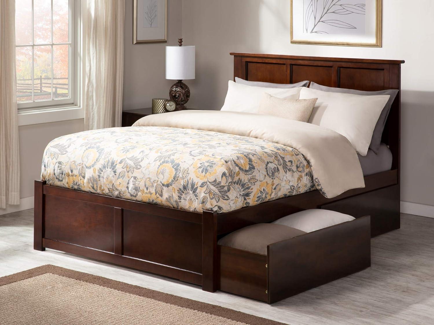 Madison Platform Bed with Flat Panel Foot Board and 2 Urban Bed Drawers in Multiple Colors and Sizes