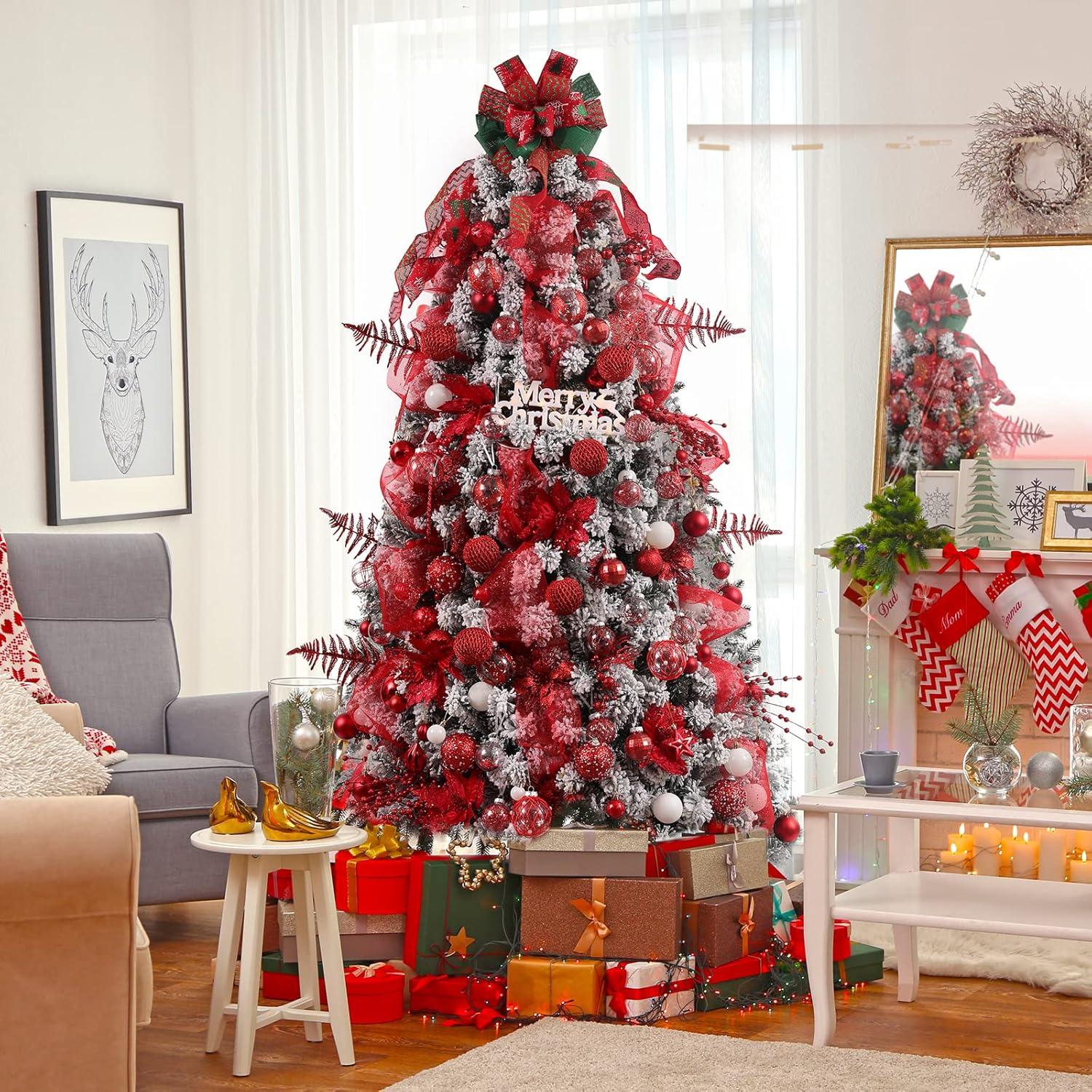 30ct Christmas Ball Ornaments-60mm/2.36" Shatterproof Clear Plastic Xmas Balls Baubles Set with Stuffed Delicate Sparkling, Hanging Christmas Tree Decorations (Rose Gold)