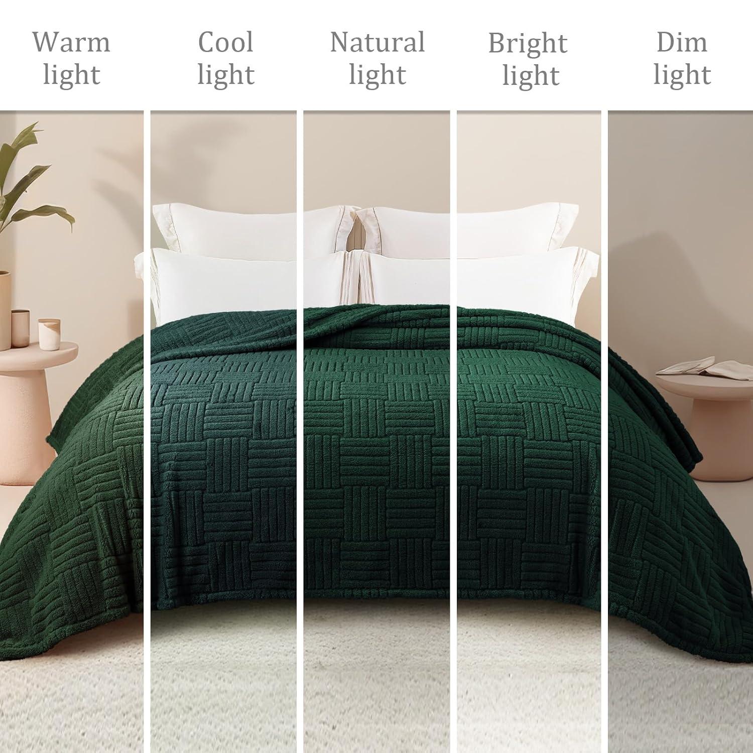 Whale Flotilla Flannel Fleece Queen Size(90x90 Inch) Lightweight Bed Blanket, Soft Velvet Bedspread Plush Fluffy Coverlet Palm Leaf Design Decorative Blanket for All Seasons, Dark Green…