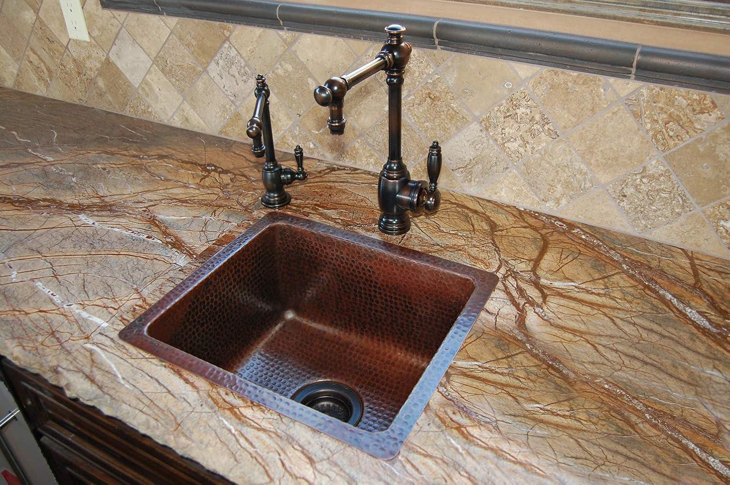 16" Gourmet Rectangular Hammered Copper Bar/Prep Sink