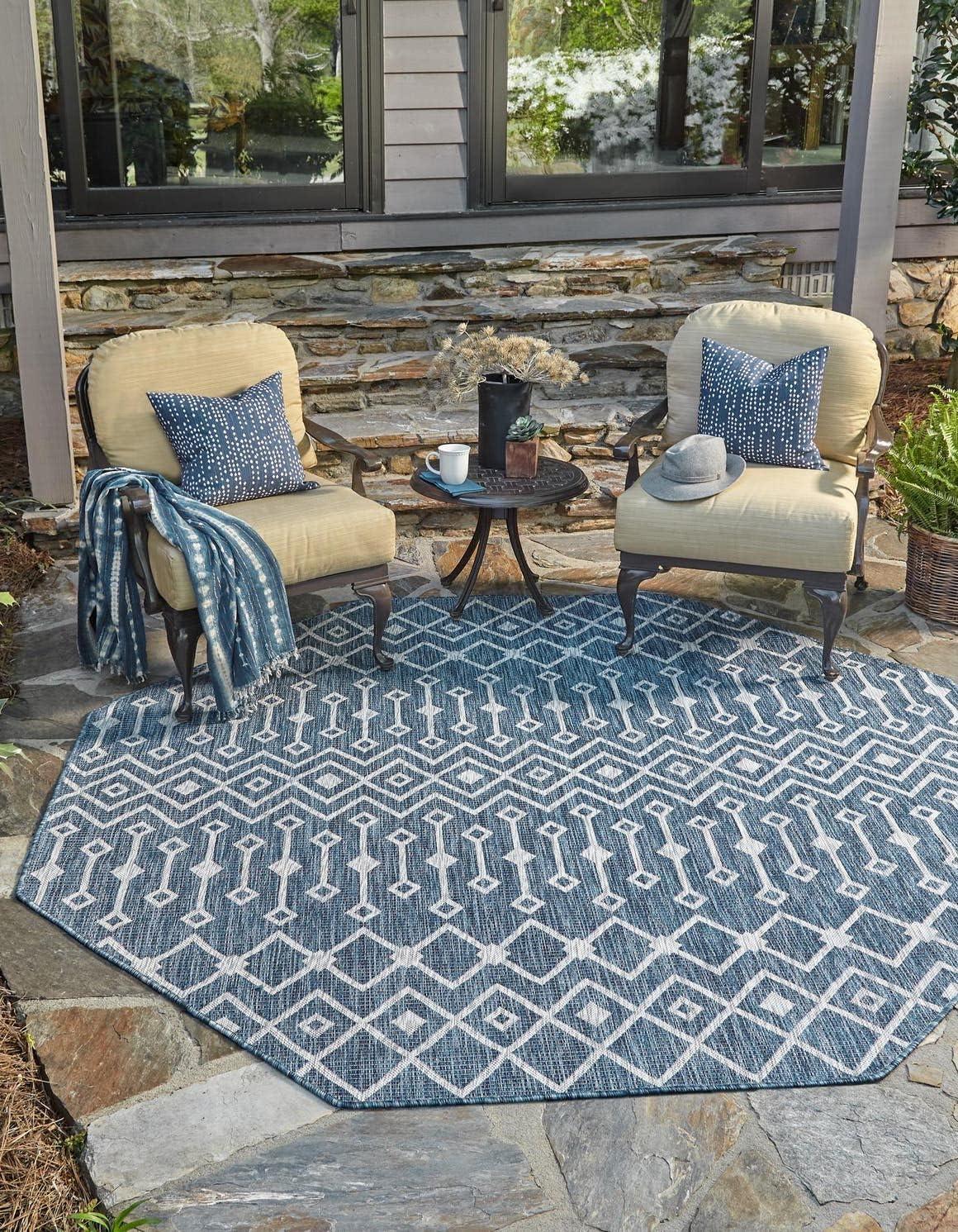 Unique Loom 7' 0 x 7' 0 Octagon Indoor/Outdoor Trellis Blue Area Rug