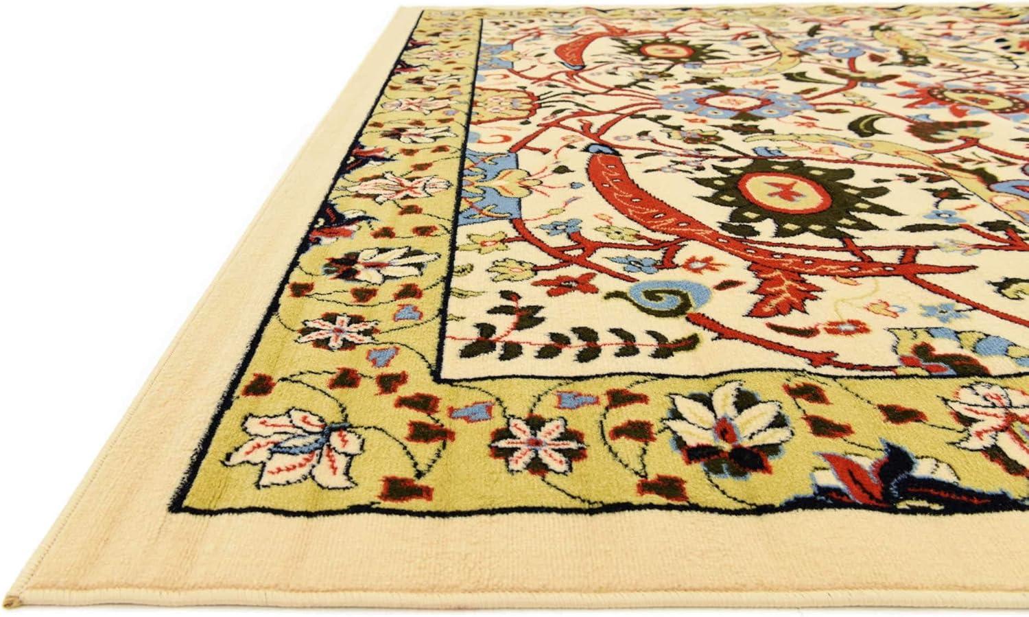 Espahan Cream and Multicolor Square Synthetic Rug