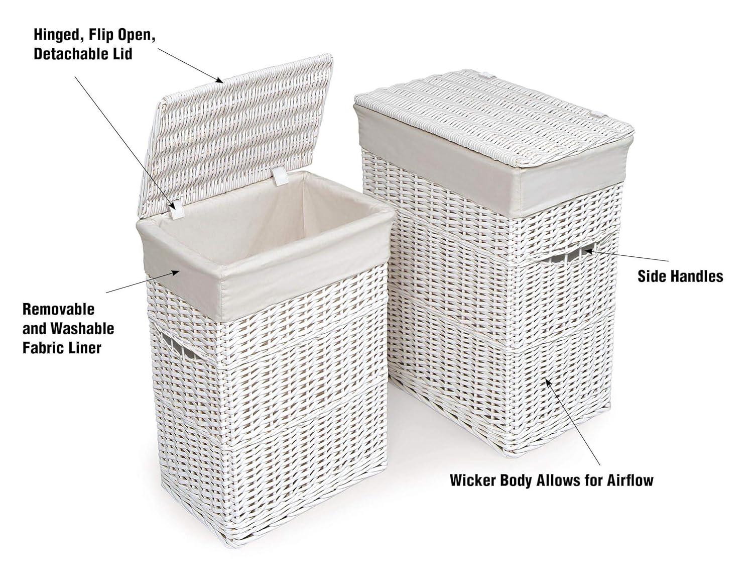 Badger Basket Wicker Two Hamper Set with Liners - White