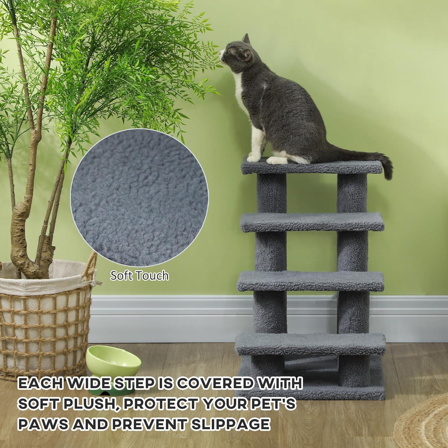 PawHut 25" 4-Step Multi-Level Carpeted Cat Scratching Post Pet Stairs