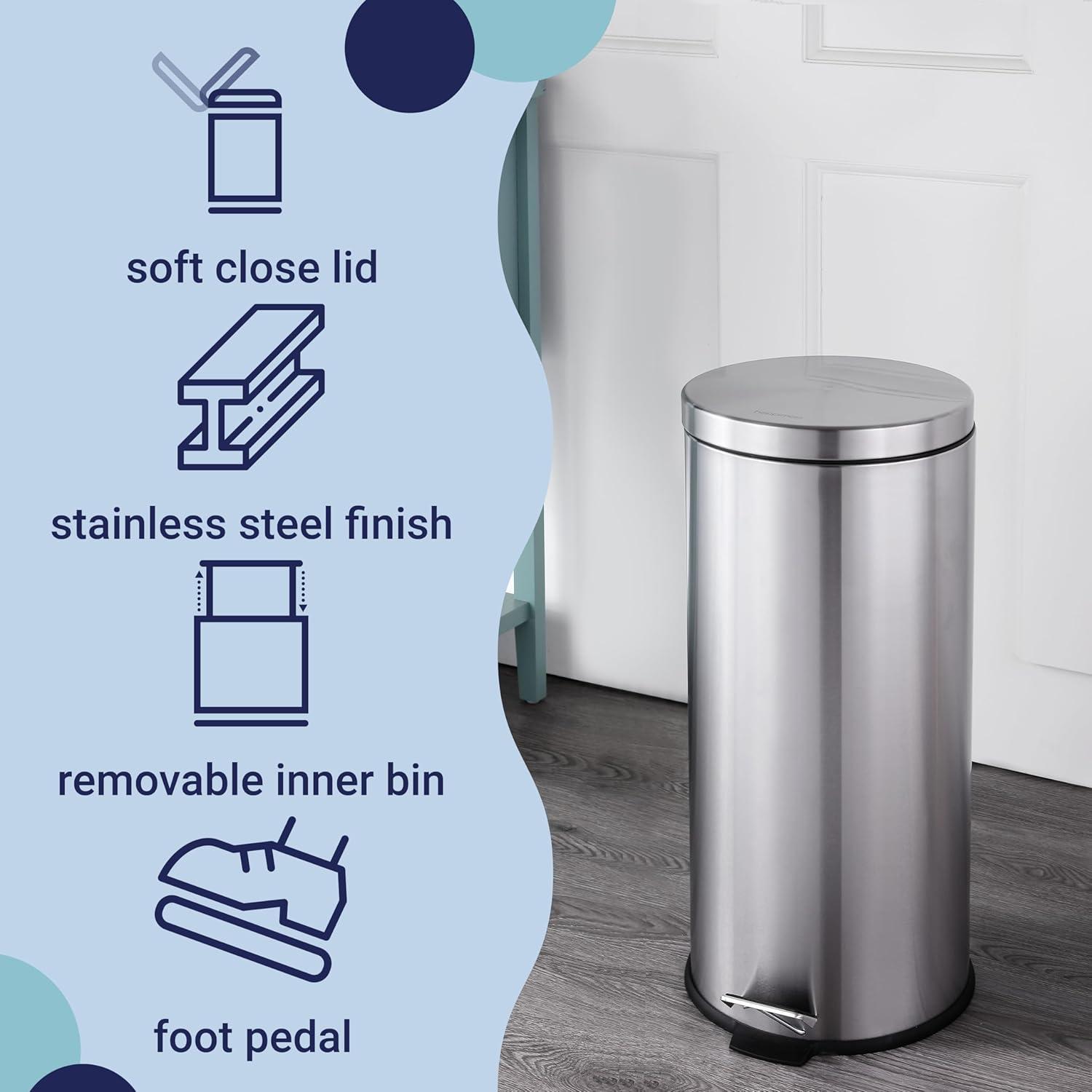 happimess Oscar 8-Gallon Step-Open Trash Can with FREE Mini Trash Can, Stainless Steel