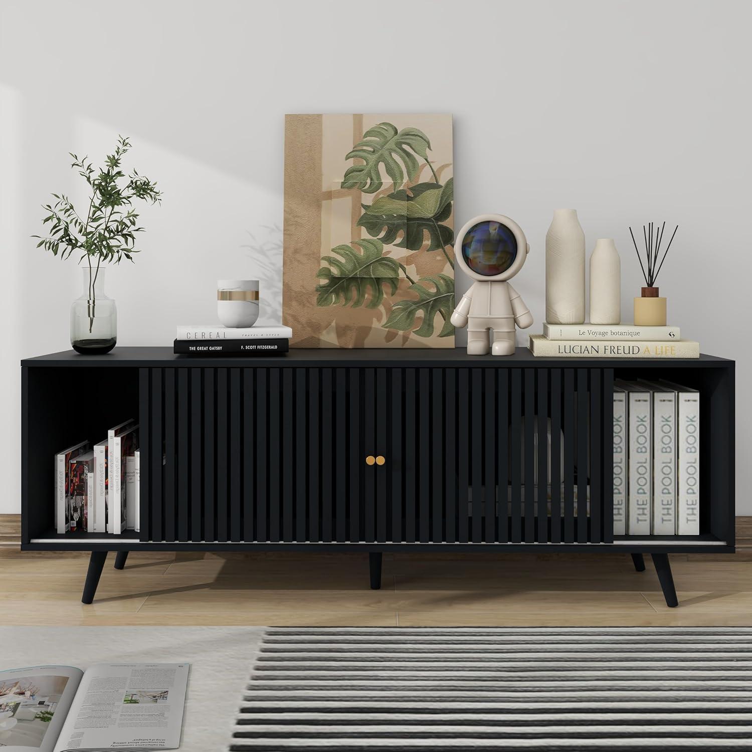 George Oliver Modern TV Stand for Televisions up to 70 Inches, with Sliding Doors and Storage, Television Stands, TV Consoles, Media Consoles for Living Room