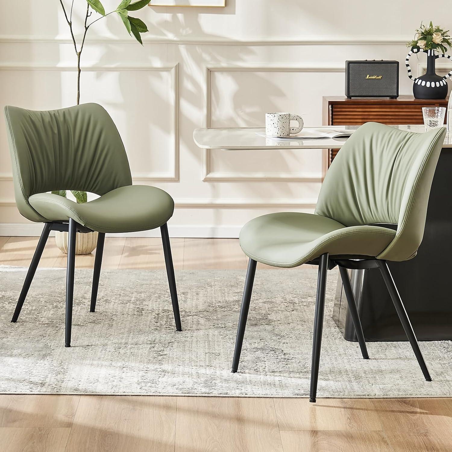 Mackensie Upholstered Dining Chairs Faux Leather Kitchen Chairs with Metal Legs