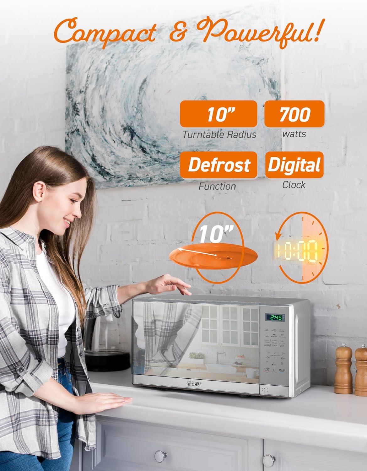 COMMERCIAL CHEF Countertop Microwave Oven 0.7 Cu. Ft. 700W, Stainless Steel