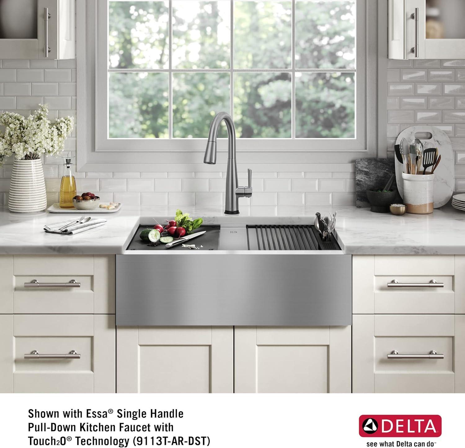 Delta Rivet™ 30" L Workstation Farmhouse Apron Front Kitchen Sink Undermount 16 Gauge Stainless Steel Single Bowl