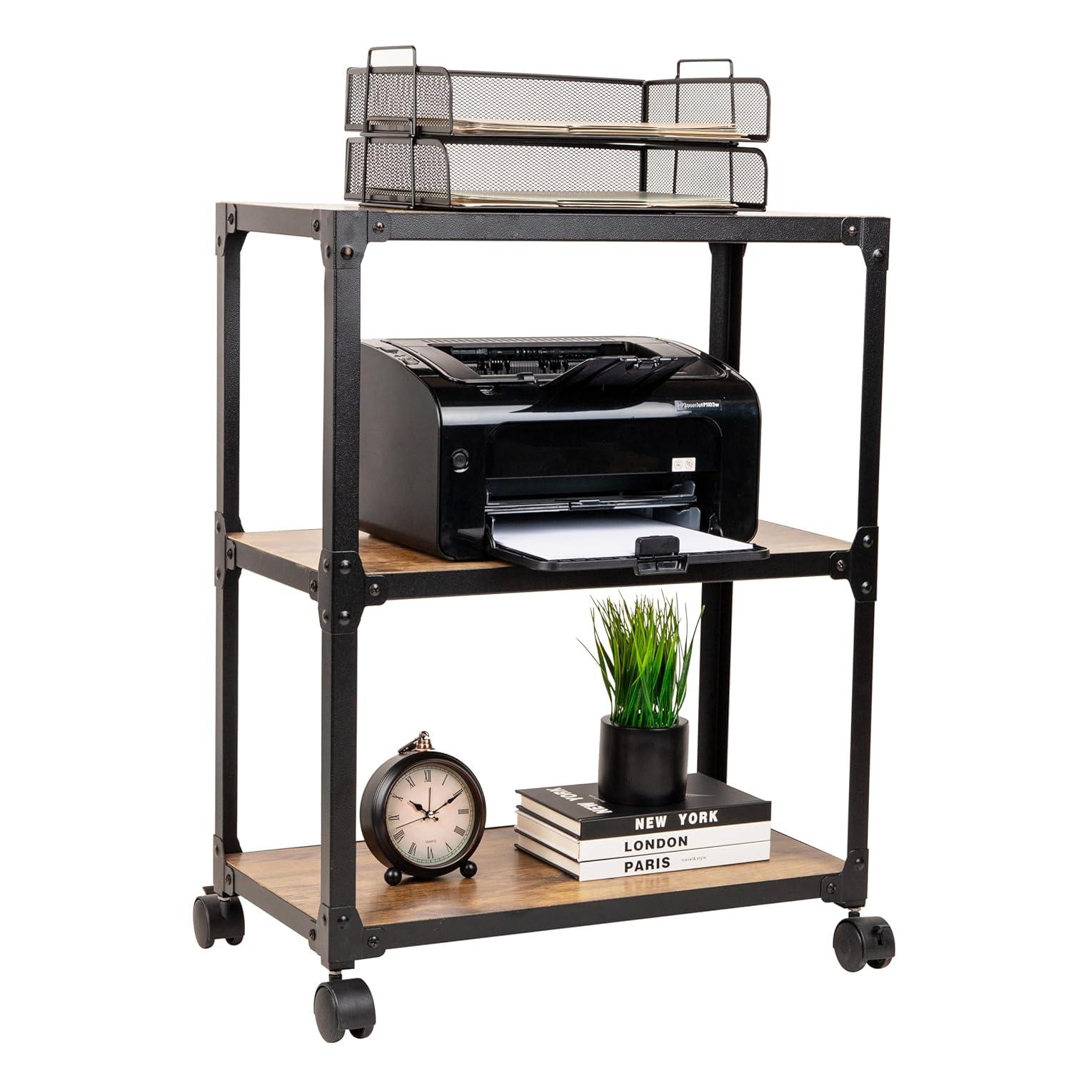 Mind Reader 3-Tier Rolling Bar Cart, Microwave Stand, Wood Metal, 29.5"H, Brown