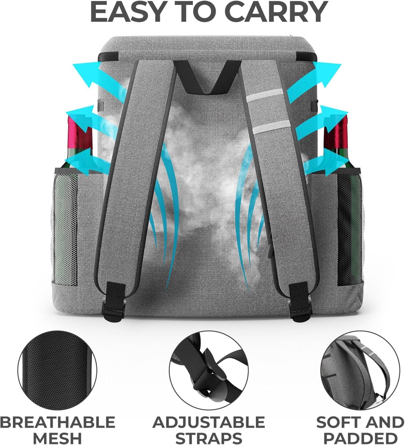 Everlasting Comfort Insulated Cooler Backpack Leak Proof Thermal Bag Picnic Backpack, Gray
