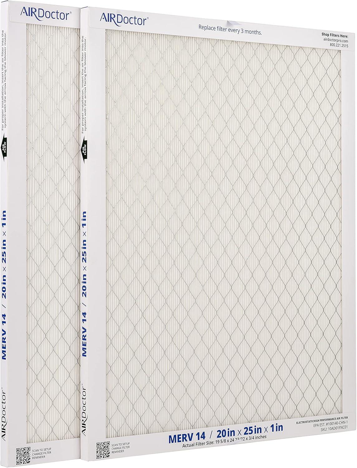 AirDoctor MERV 14 HVAC Pleated Filter Size, 20x25x1, Captures 96% of Pollutants 1-3 Micron in Size